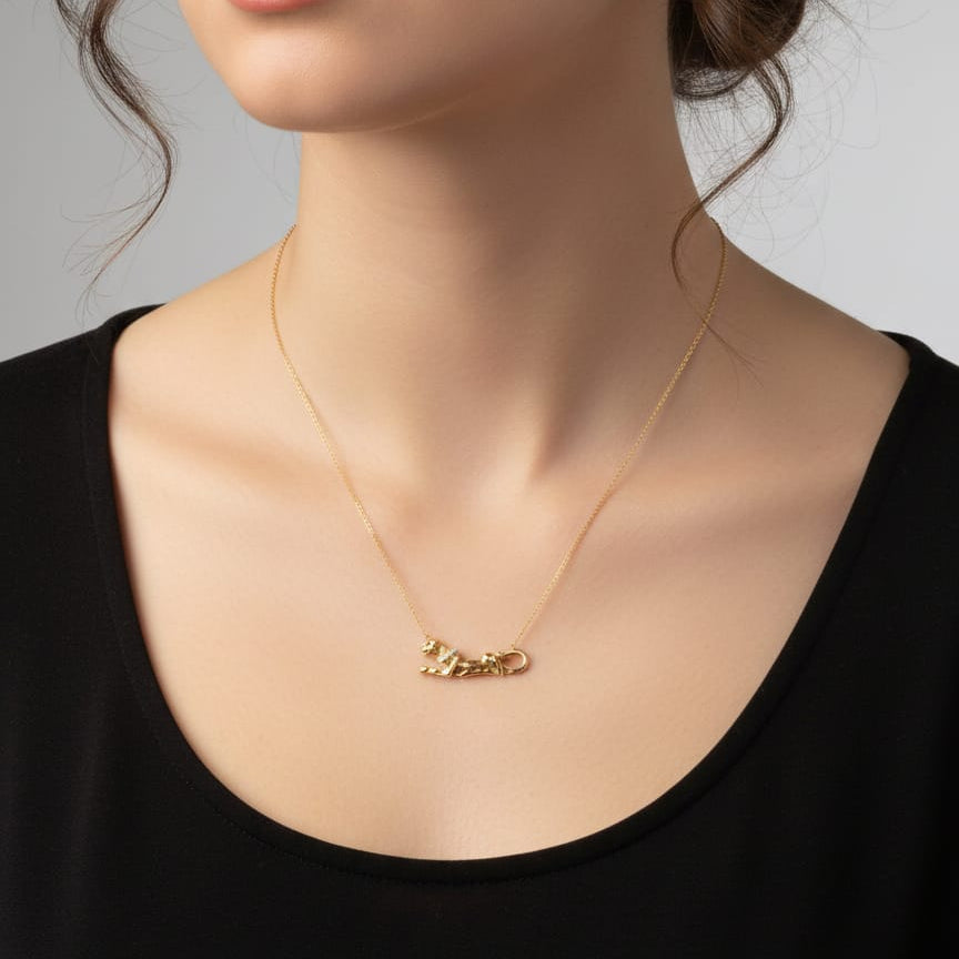 Collar Pantera esmaltada - Collar Oro italiano 18k