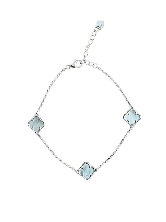 Pulsera Plata 925 Trébol cuatro hojas Blanco