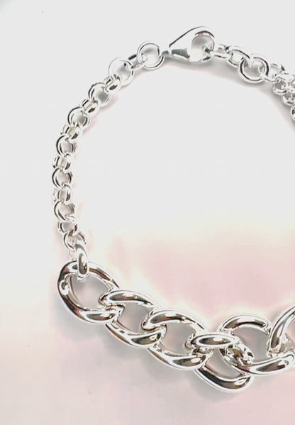 Pulsera Plata tres cadenas, eslabones grandes