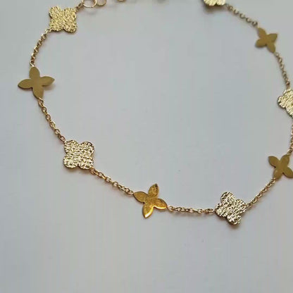 Pulsera Oro Amarillo 18 Kilates Trébol y Flores