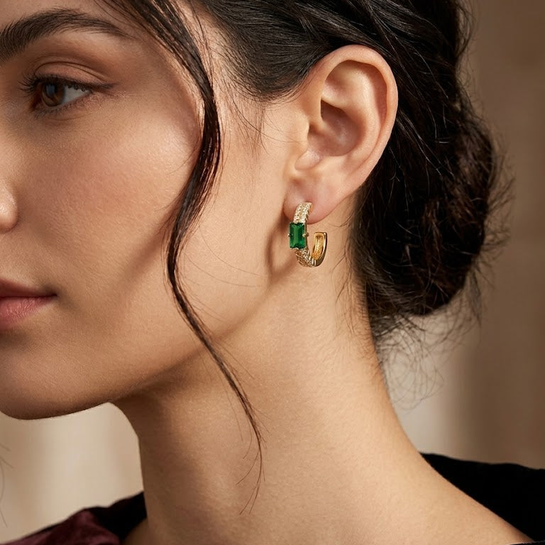 Aros Argollas Baguette Esmeralda - Aros Bañados