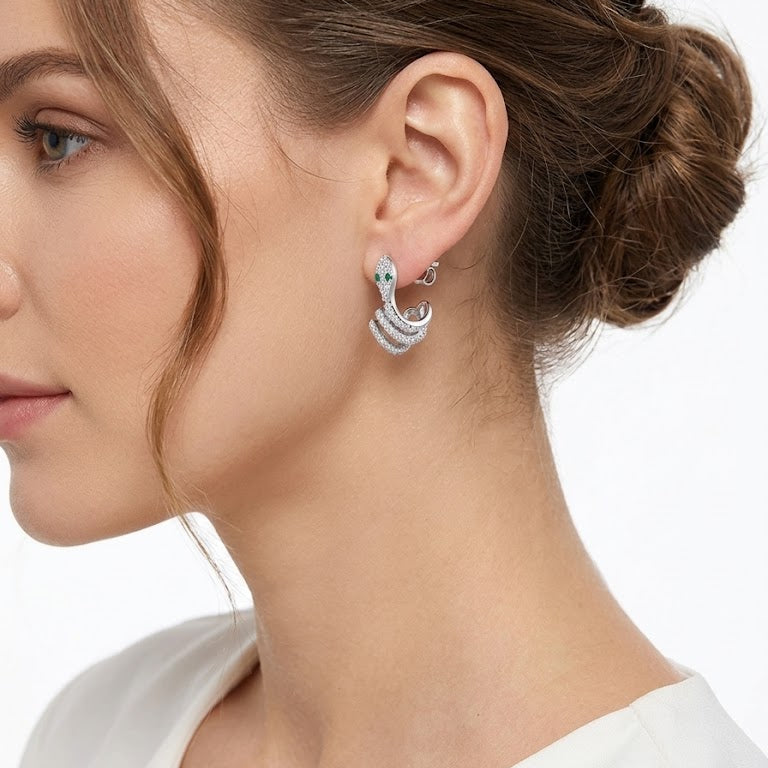 Aros Serpiente Esmeralda Pavé - Aros plata 925