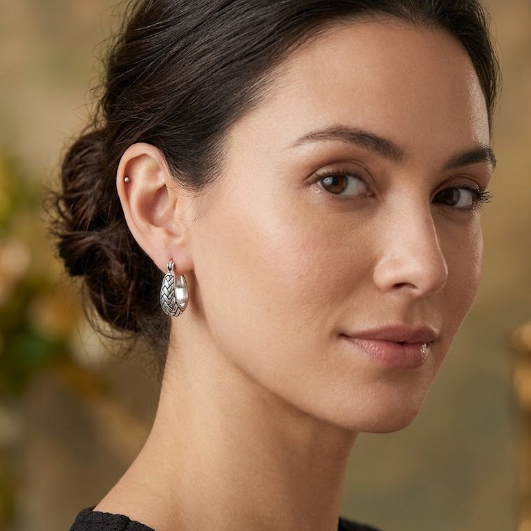 Aros Argollas Espiga Envejecida - Aros plata 925