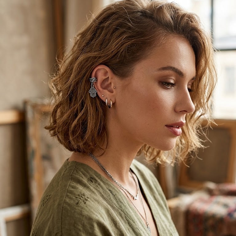 Aros Cuff Mano de Fátima - Aros plata 925