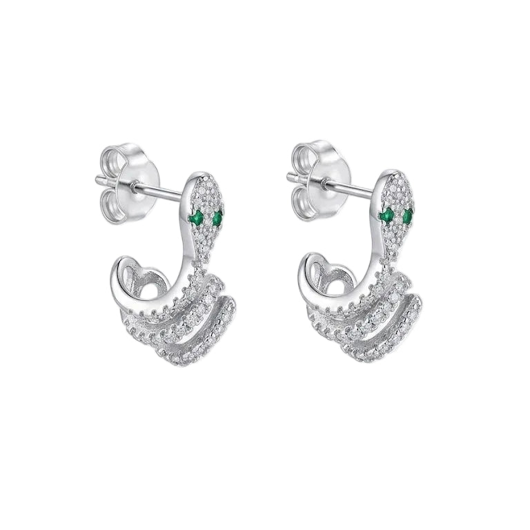 Aros Serpiente Esmeralda Pavé - Aros plata 925