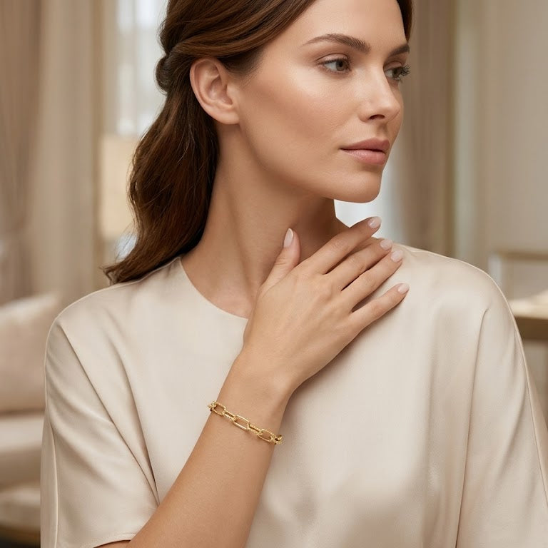 Pulsera Clip Diamantada - Pulsera Oro 18K