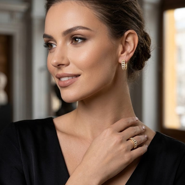 Aros  Argollas Huggie Caladas Pavé - Aros Oro 18k