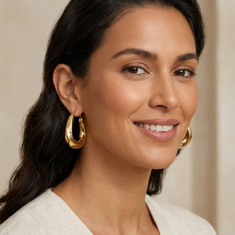 Aros Argolla Curva Dorada - Aros Oro 18K