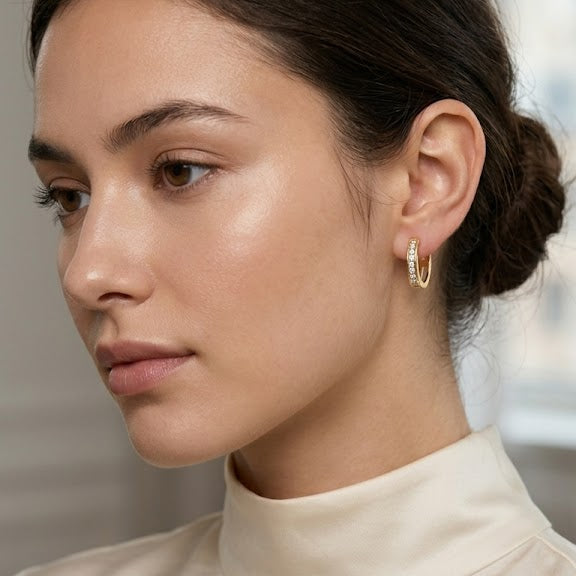 Aros Huggie Pavé - Aros Oro 18k
