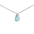 Collar Oro Blanco 18 Kilates, colgante de Agua Marina y Brillantes - Collar Oro 18k