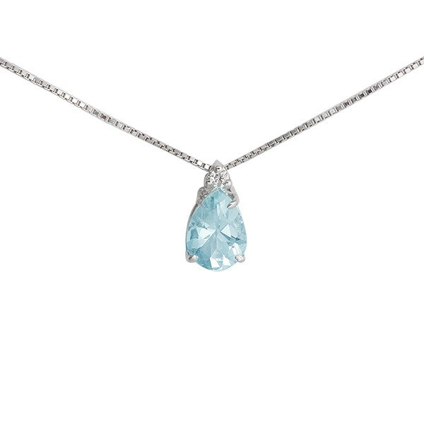 Collar Oro Blanco 18 Kilates, colgante de Agua Marina y Brillantes - Collar Oro 18k