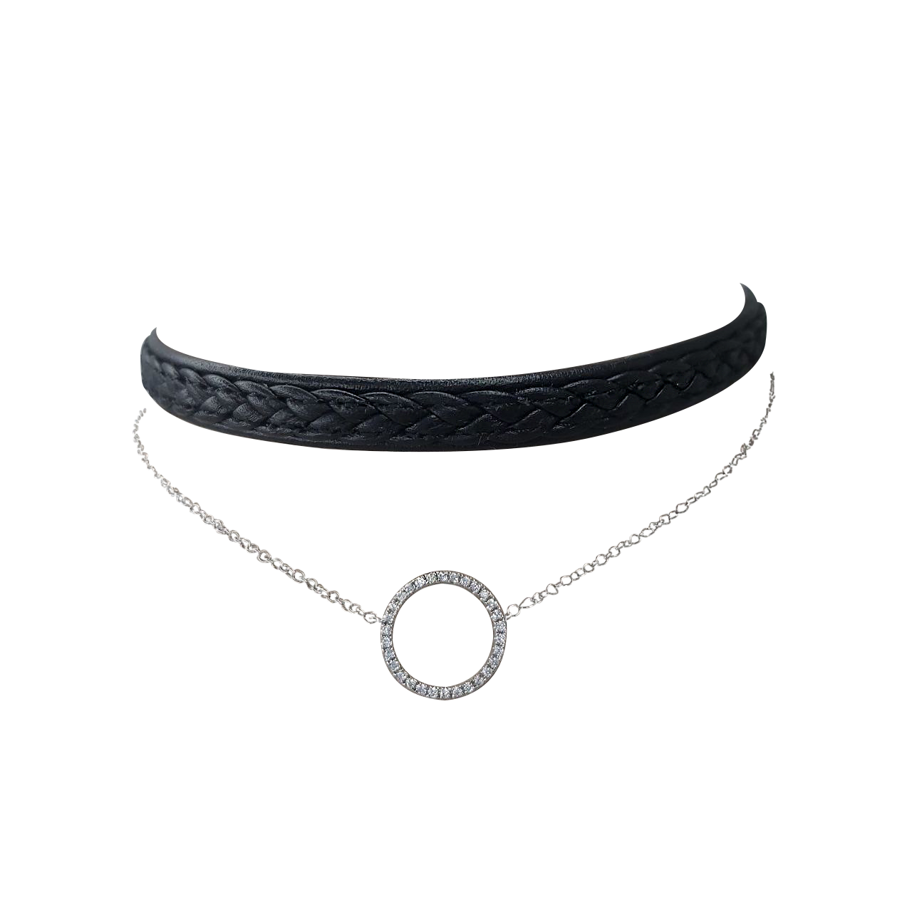 Collar Gargantilla Cuero y Oro colgante con Diamantes - Collar Oro 18k